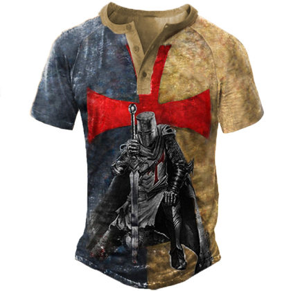 Men's Knight Templar Vintage Henley Short Sleeve T Shirt