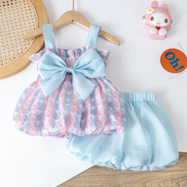 【12M-7Y】2-piece Girls Cute Sweet Bow Camisole Top And Shorts Set - 34298 - Thefolls.com 