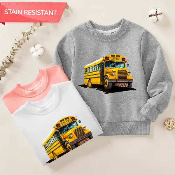 【12M-9Y】Boys Cotton Stain Resistant School Bus Print Long Sleeve Sweatshirt - Thefolls.com 