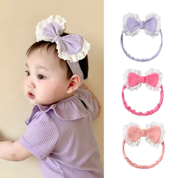 Baby Girl Cute One-year-old Bowknot Colorblock Headband - Thefolls.com 