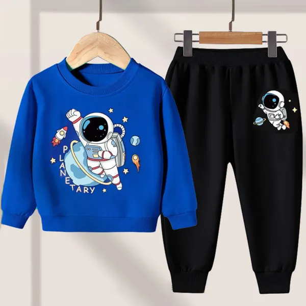 【18M-11Y】2-piece Boys Astronaut Print Long Sleeve Sweatshirt And Pants Set - Thefolls.com 