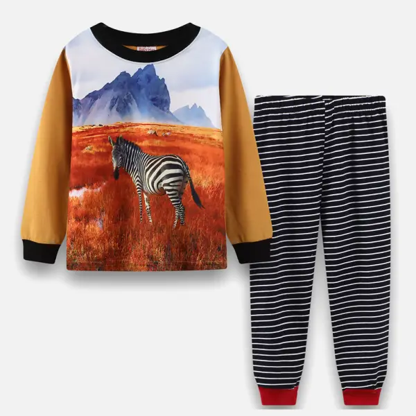 【18M-6Y】2-piece Boys Animal Print Long-sleeved T-shirt And Pants Set - Thefolls.com 