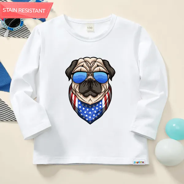 【12M-9Y】Boys Cartoon Dog Print Cotton Stain Resistant Long Sleeve T-shirt - Thefolls.com 