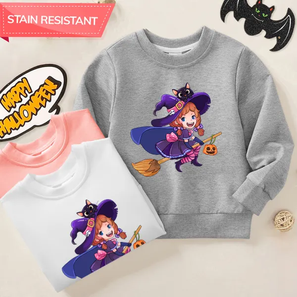 【12M-9Y】Girls Cotton Stain Resistant Halloween Print Long Sleeve Sweatshirt - Thefolls.com 