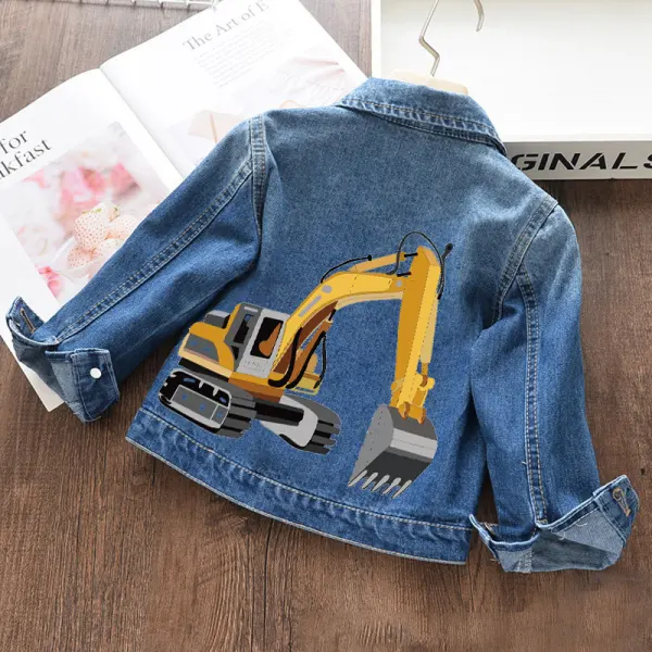 【18M-11Y】Boys Fashion Excavator Print Blue Denim Jacket - Thefolls.com 