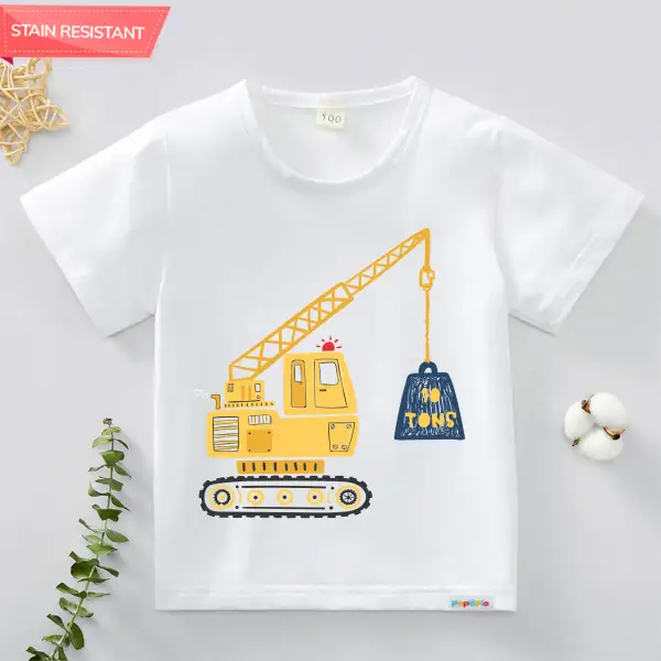 【12M-9Y】Boy Cotton Stain Resistant Car Print Short Sleeve Tee - Thefolls.com 