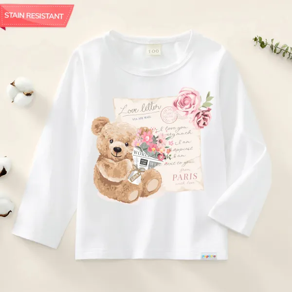 【12M-9Y】Girls Cotton Stain Resistant Bear Pattern Long-sleeved Tee - 7112 - Thefolls.com 