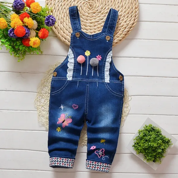 【12M-4Y】Cute Printed Blue Denim Overalls - Thefolls.com 