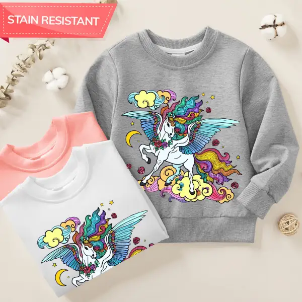 【12M-9Y】Girl Cotton Stain Resistant Colorful Unicorn Print Long Sleeve Sweatshirt - Thefolls.com 