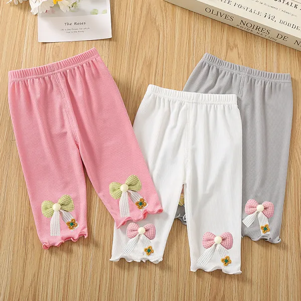 【12M-4Y】Girls Cute Bowknot Comfortable Short Leggings - Thefolls.com 