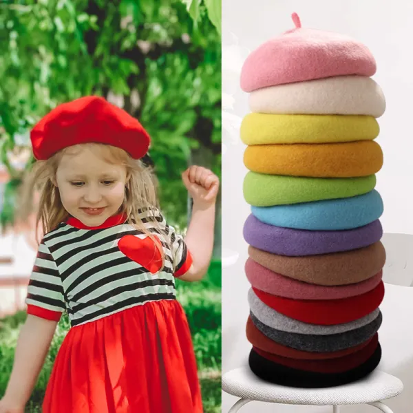 【2Y-8Y】Girls Fashion Solid Color Wool Beret Hat - Thefolls.com 