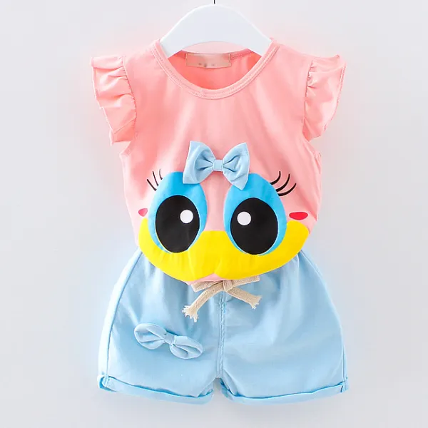 【12M-4Y】2-piece Girls Cute Cartoon Print T-shirt And Shorts Set - Thefolls.com 