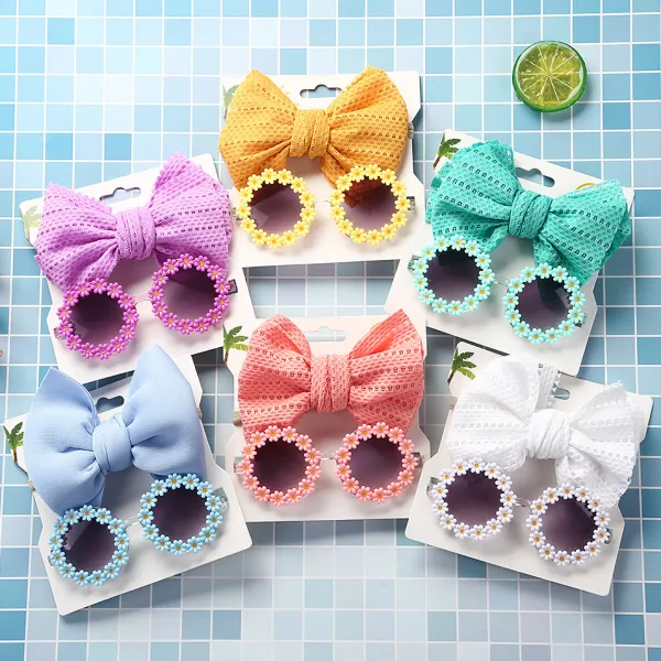 2-Piece Girls Sweet Bow Headband And Flower Sunglasses Set - 5501 - Thefolls.com 