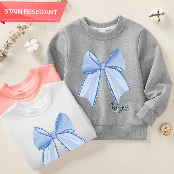 【12M-9Y】Girl Bow Print Cotton Stain Resistant Long Sleeve Sweatshirt - 7166 - Thefolls.com 