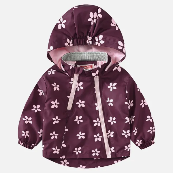 【18M-8Y】Girls Floral Double Zipper Hooded Jacket - Thefolls.com 