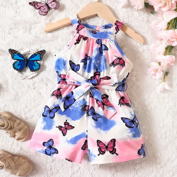 【18M-7Y】Girls Fashion Butterfly Print Sling Jumpsuit - 3903 - Thefolls.com 