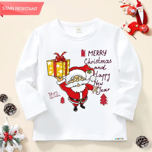 【12M-9Y】Unisex Kids Cotton Stain Resistant Christmas Print Long Sleeve Tee - Thefolls.com 