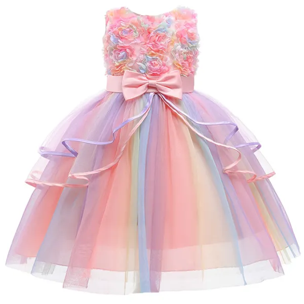 【12M-11Y】Girls Applique Gradient Mesh Sleeveless Princess Dress - 3607 - Thefolls.com 