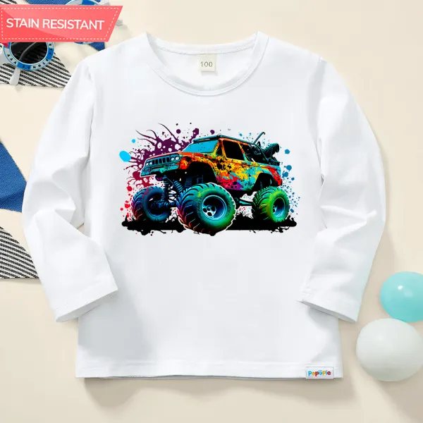 【12M-9Y】Boys Cotton Stain Resistant Car Print Long Sleeve Tee - Thefolls.com 