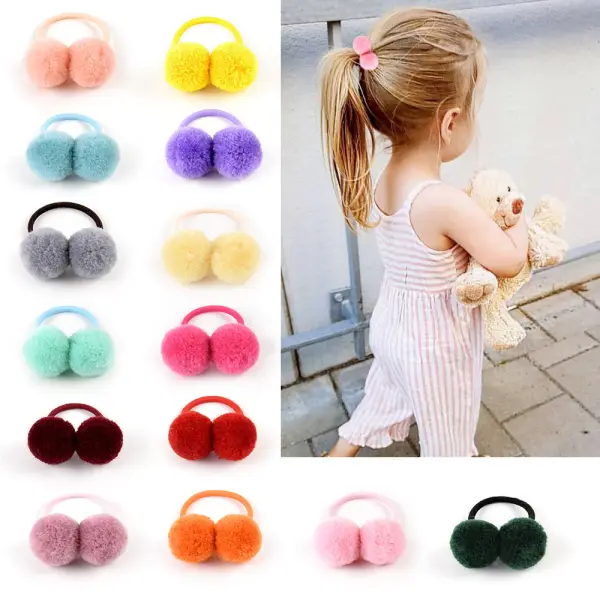 Girls Cute Multicolor Hair Ball Hair Rope - Thefolls.com 