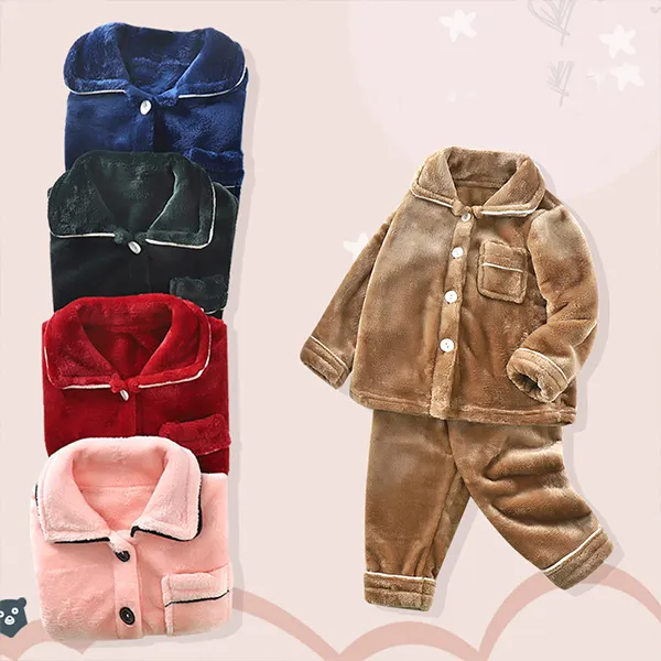 【18M-11Y】Kids Flannel Long Sleeve Pajamas Two Piece Set - Thefolls.com 