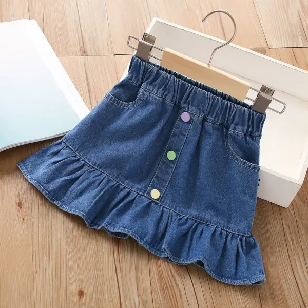 【12M-5Y】Girl Sweet Fashion Ruffle Denim Skirt - Thefolls.com 