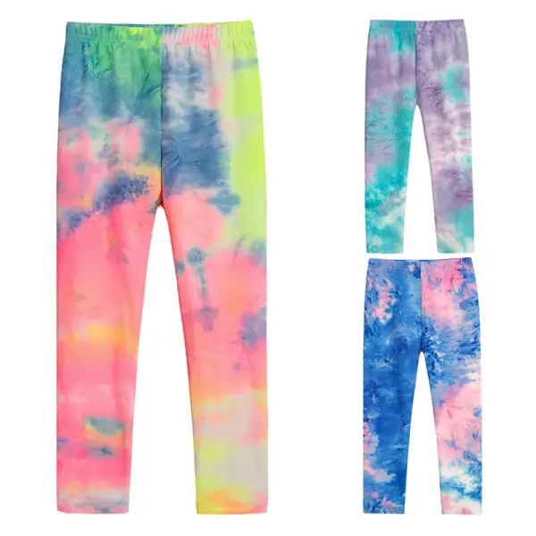 【2Y-11Y】Girl Casual Colorful Tie-Dye Print Breathable Stretch Leggings - Thefolls.com 