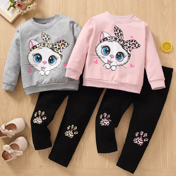 【18M-6Y】2-piece Girl Cartoon Print Long Sleeve Sweatshirt And Pants Set - Thefolls.com 