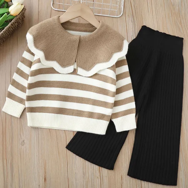 【18M-6Y】2-piece Girls Striped Long Sleeve Sweater And Pants Set - Thefolls.com 