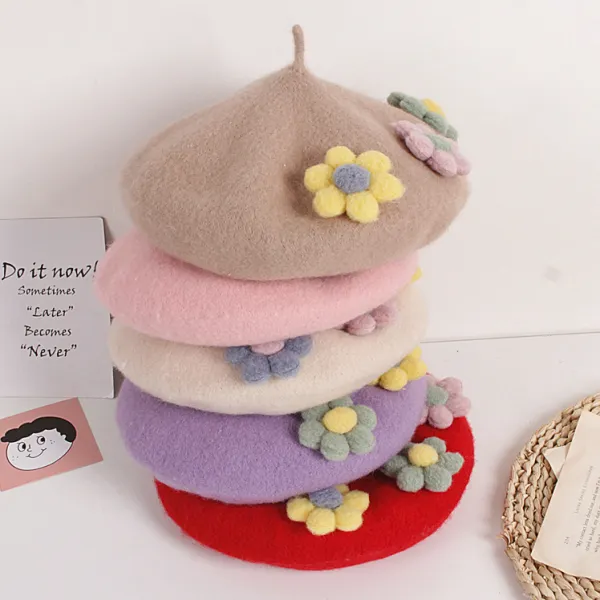 Girls Fashion Floral Beret - Thefolls.com 