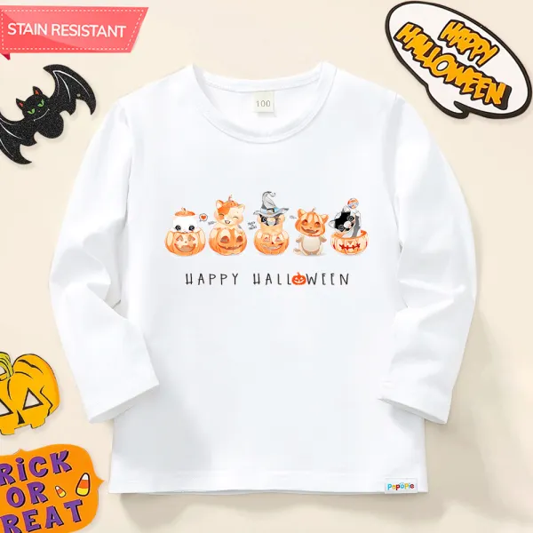 【12M-9Y】Unisex Kids Cotton Stain Resistant Halloween Print Long Sleeve Tee - Thefolls.com 