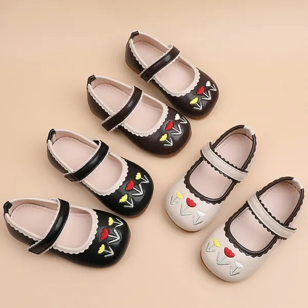 Girls Cute Tulip Flower Embroidered PU Shoes - Thefolls.com 