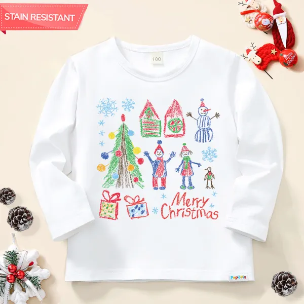 【12M-9Y】Unisex Kids Cotton Stain Resistant Christmas Print Long Sleeve Tee - Thefolls.com 