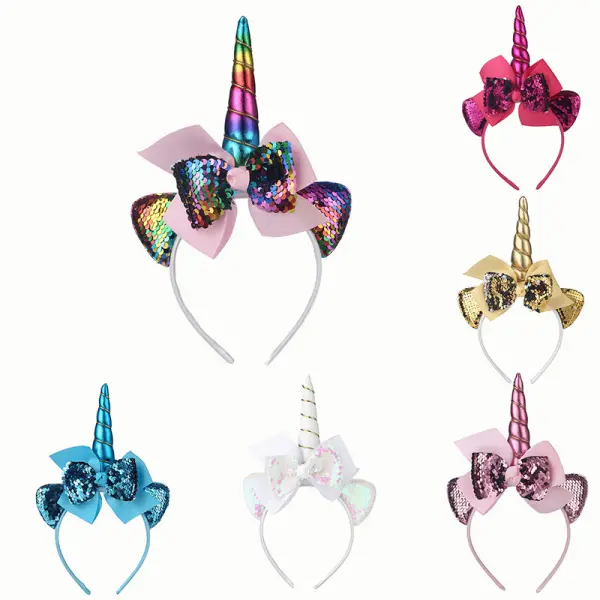 Girls Sweet Sequin Bow Unicorn Headband - Thefolls.com 