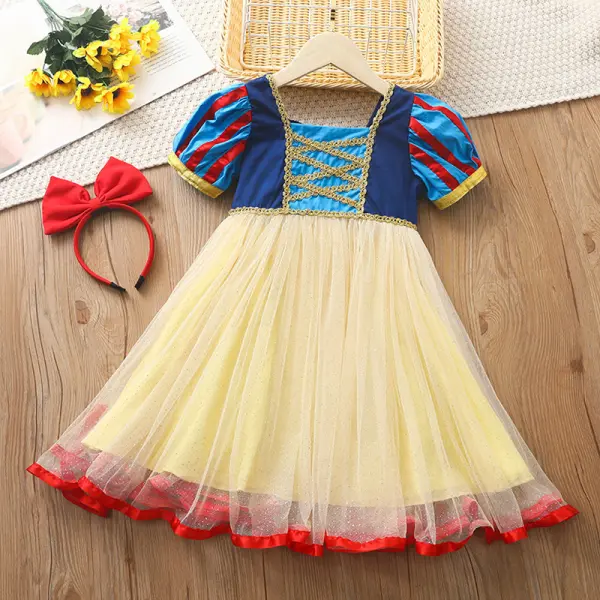 【2Y-10Y】2-piece Girl Cute Snow White Square Neck Puff Sleeve Princess Dress - Thefolls.com 