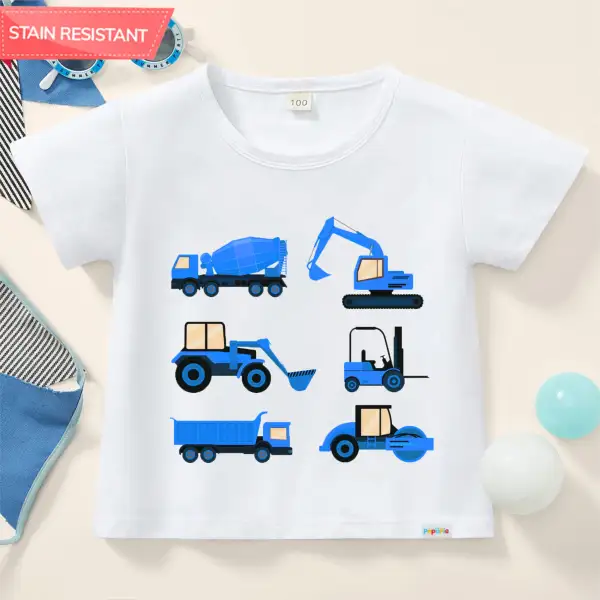 【12M-9Y】Boy Cotton Stain Resistant Car Print Short Sleeve Tee - Thefolls.com 