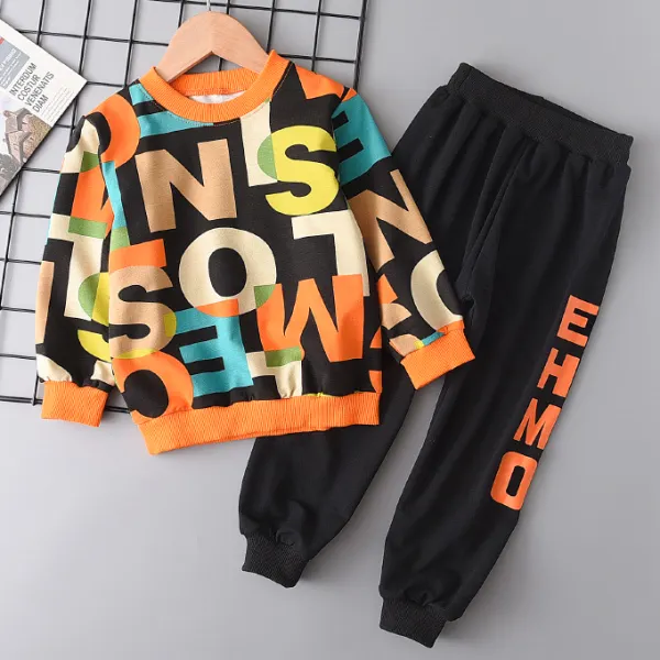 【18M-6Y】2-piece Boys Casual Letter Print Long-sleeved Sweatshirt And Pants Set - Thefolls.com 