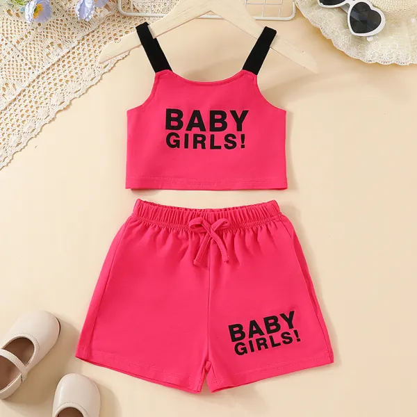 【2Y-7Y】2-piece Girls Fashionable Letter Print Short Top And Shorts Set - 34384 - Thefolls.com 