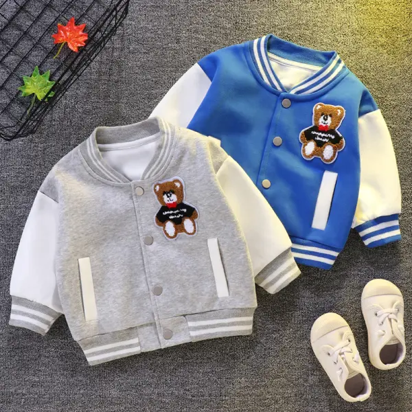 【9M-5Y】Boys Bear Embroidery Baseball Jacket - Thefolls.com 