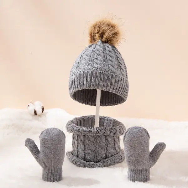 Cute Solid Color Twisted Wool Hat Gloves And Scarf 3-piece Set - Thefolls.com 