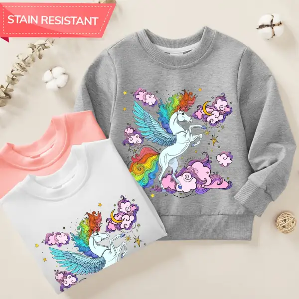 【12M-9Y】Girl Cotton Stain Resistant Colorful Unicorn Print Long Sleeve Sweatshirt - Thefolls.com 