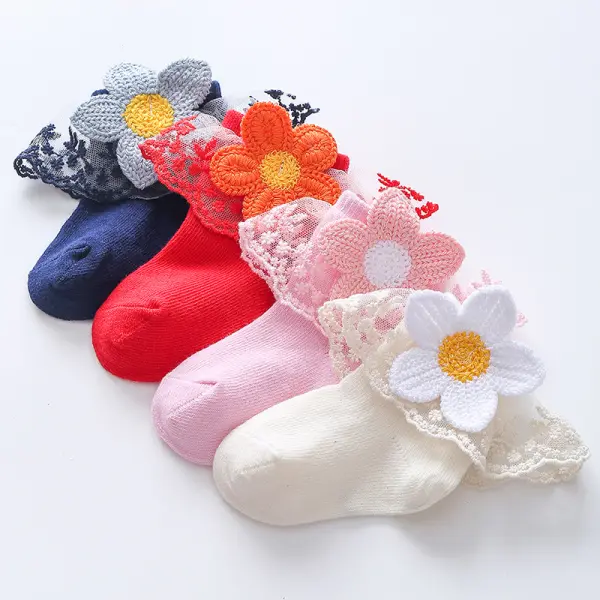 Baby Girl Lace Applique Cotton Socks - Thefolls.com 