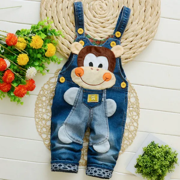 【9M-3Y】Unisex Kid Cartoon Denim Overalls - Thefolls.com 