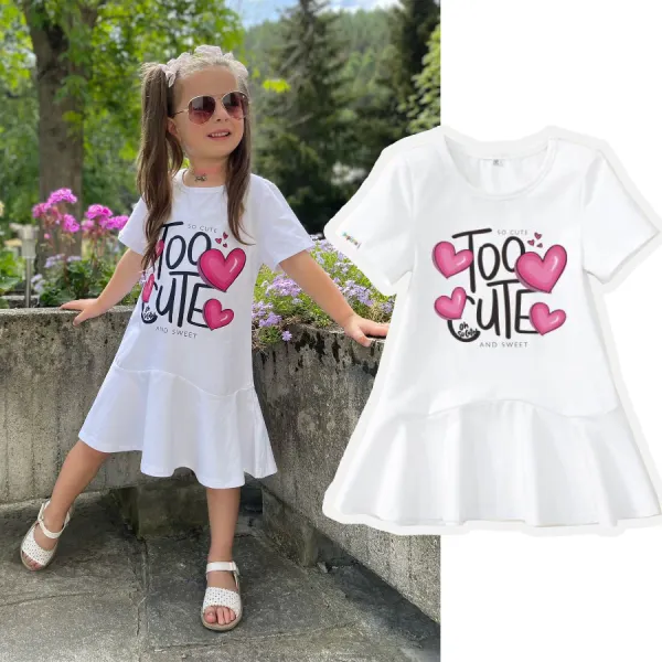 【18M-7Y】Girl Stain Resistant Cotton Letter Print Short-sleeve Dress - 7302 - Thefolls.com 