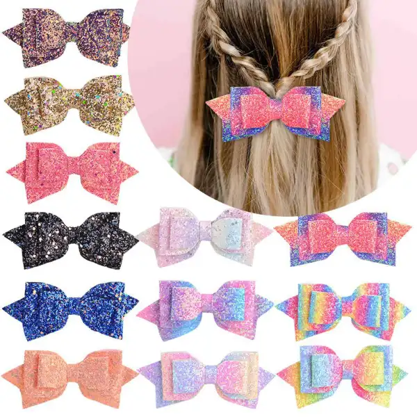 Girl Color Gradient Sequin Bow Hair Clip - Thefolls.com 