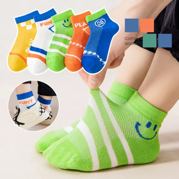 【1Y-12Y】5-pack Boys Multicolor Cotton Socks - Thefolls.com 