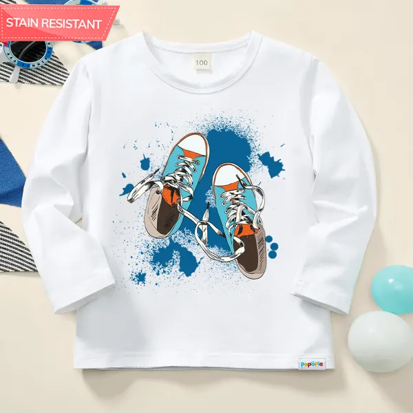 【12M-9Y】Boys Cotton Stain Resistant Cartoon Print Long Sleeve Tee - Thefolls.com 