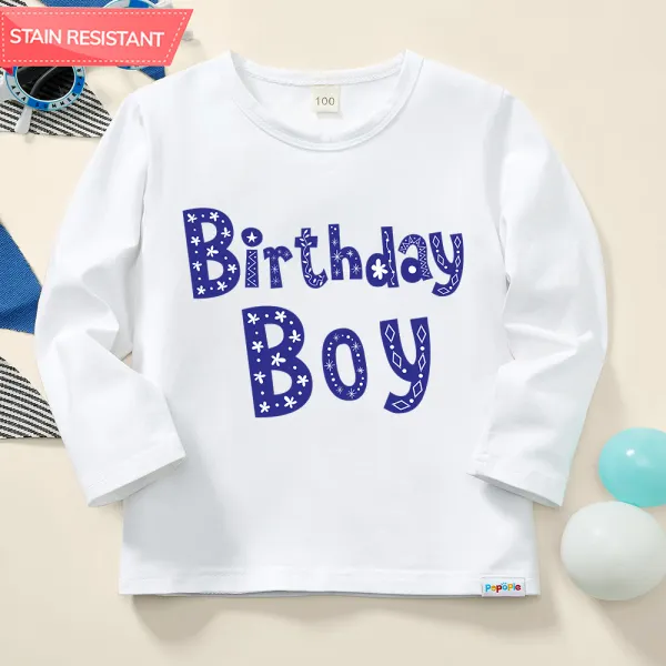 【12M-9Y】Boys Cotton Stain Resistant Happy Birthday Pattern Long Sleeve Tee - Thefolls.com 