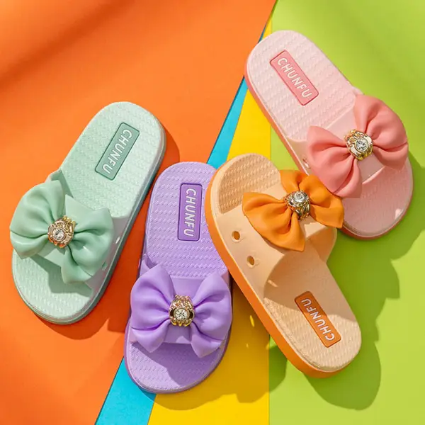 Girls Multicolor Bow Slippers - Thefolls.com 