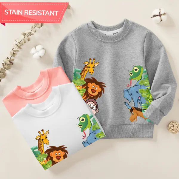 【12M-9Y】Kids Casual Cartoon Animals Print Cotton Stain Resistant Long Sleeve Sweatshirt - Thefolls.com 